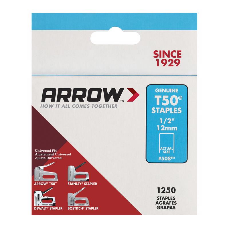 Arrow Fastener 50824 Heavy Duty T50 Staples, 1/2", 1250-Pack