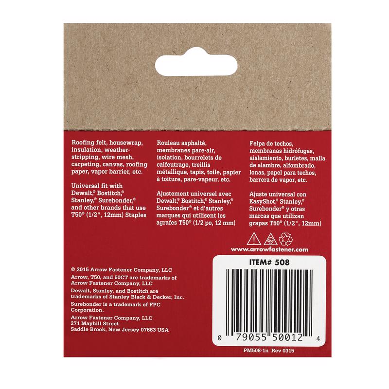 Arrow Fastener 50824 Heavy Duty T50 Staples, 1/2", 1250-Pack