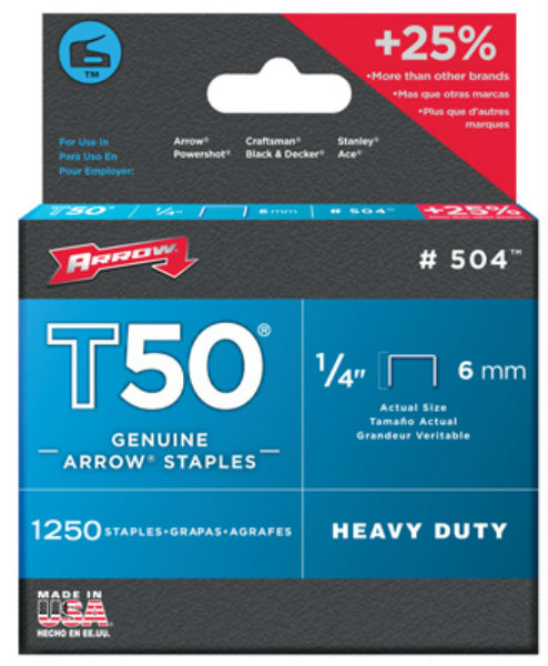 Arrow Fastener 50424 Heavy Duty Staple, 1/4" (1250-Pack)