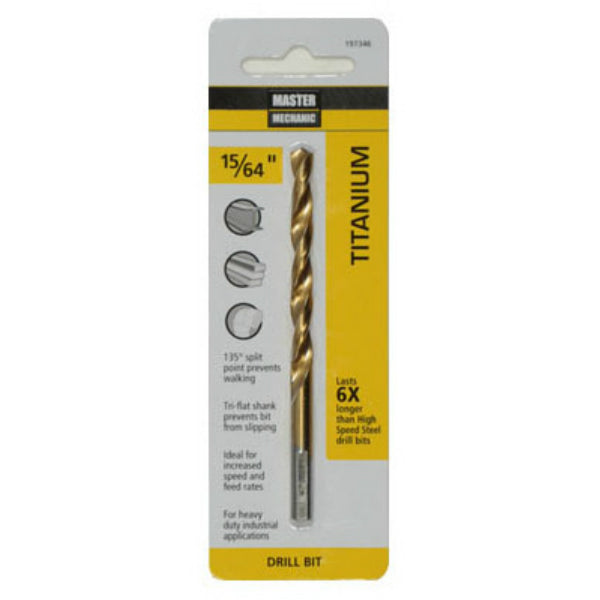 Master Mechanic 197346 Titanium Coated Drill Bit, 15/64" X 3-7/8"