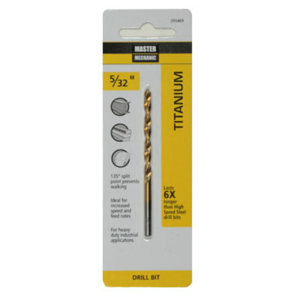 Master Mechanic 295469 Titanium Coated Drill Bit, Straight Shank, 5/32" x 3-1/8"