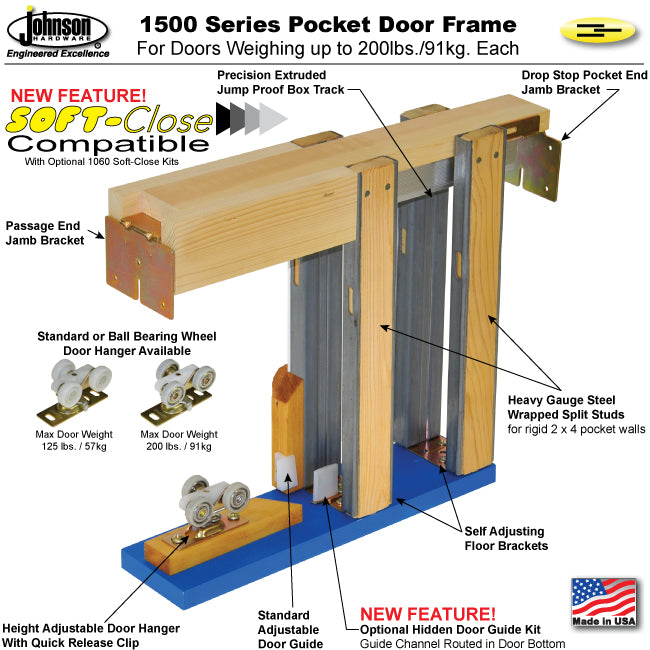 Johnson Hardware 153068PF Universal Pocket Door Frame, 3' x 6' 8"