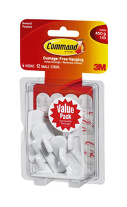 Command 17002-VP-6PK Small Utility Hook Value Pack, White, 6 Pack
