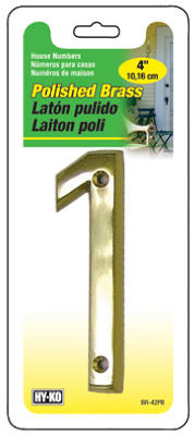 Hy-Ko BR-42PB/1 Prestige Series House Number 1 Sign, 4", Polished Brass
