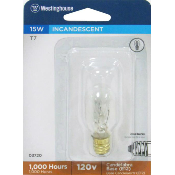 Westinghouse 03720 Candelabra Base T7 Tubular Light  Bulb, 15W, 120V, Clear Finish