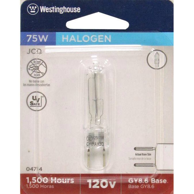 Westinghouse 04714 JCD Halogen T4 Light Bulb, 75W, GY8.6 Base, Clear