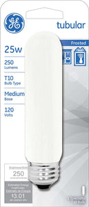 GE Lighting 45513 Incandescent Frosted T10 Tubular Light Bulb, Soft White, 25W