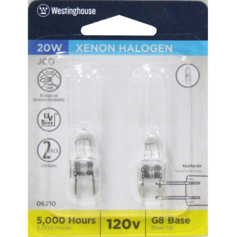 Westinghouse 0621000 T4 JCD Halogen Xenon Light Bulb, 20W, Clear G8 Base, 2-Pack