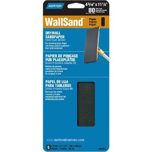 Norton® 07660702535 WallSand™ Die-Cut Drywall Sandpaper, 80-Grit, 5-Pack