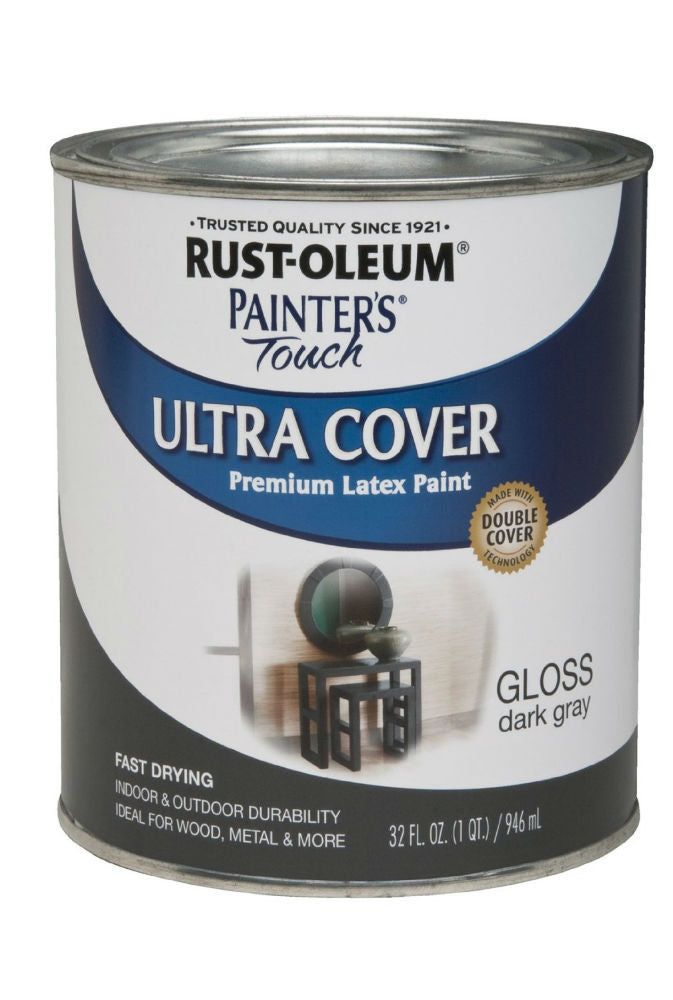 Rust-Oleum® 1986-502 Painter’s Touch® Premium Gloss Latex Paint, 1 Qt, Dark Gray