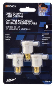 Woods® 59416 Indoor Candelabra Light Control Socket with Photocell, 3-Pack