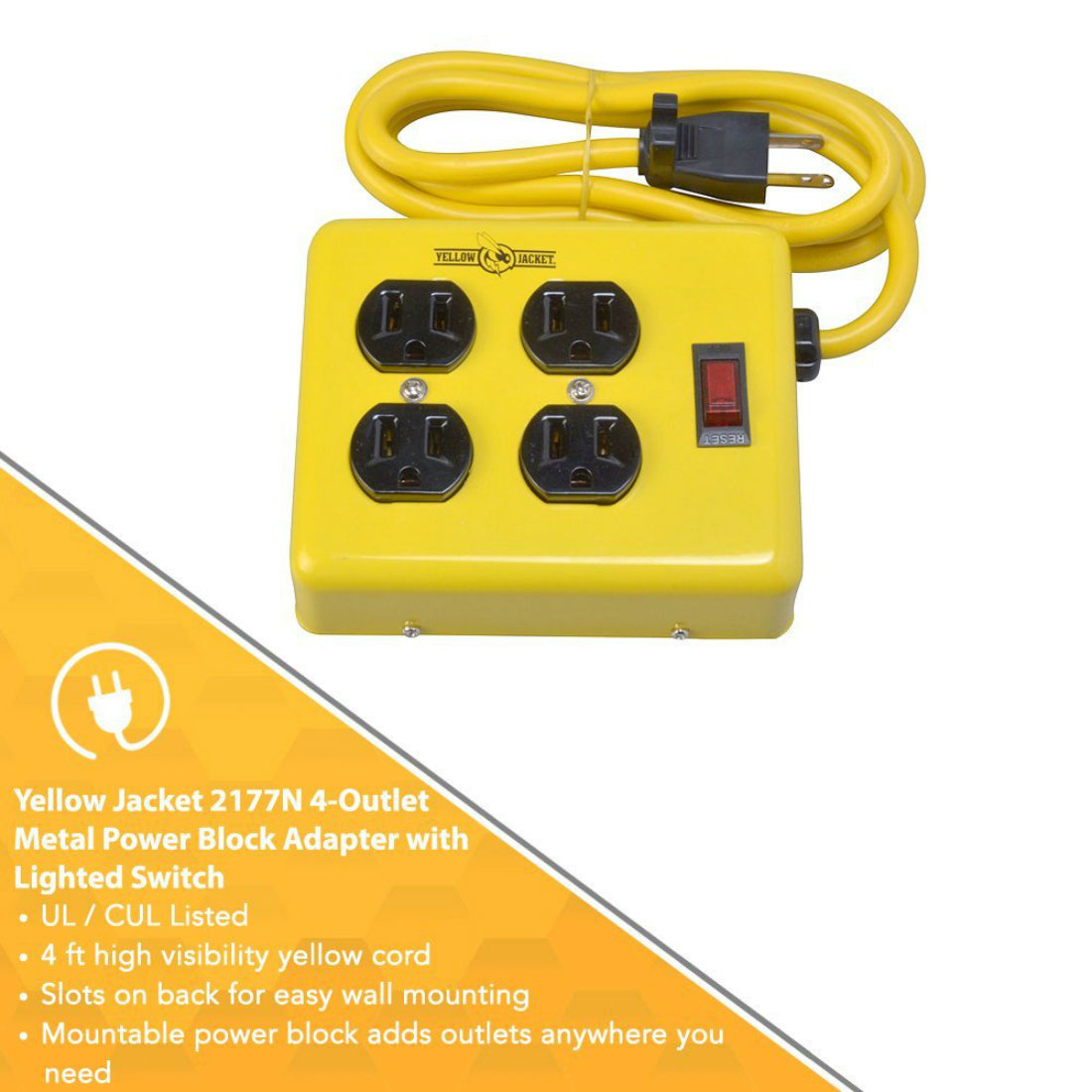 Yellow Jacket 2177N Metal Power Block Adapter, 4 Outlet
