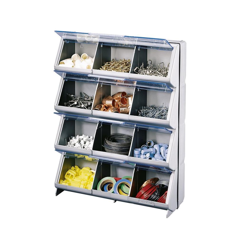 Stack-On CB-12 Clear View 12-Compartment Storage Bin, Silver/Gray