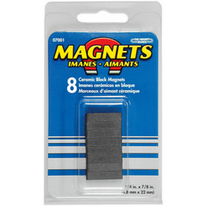 The Magnet Source 07001 Ceramic Block Magnets, 0.25" Wx 0.875" L, 8-Piece