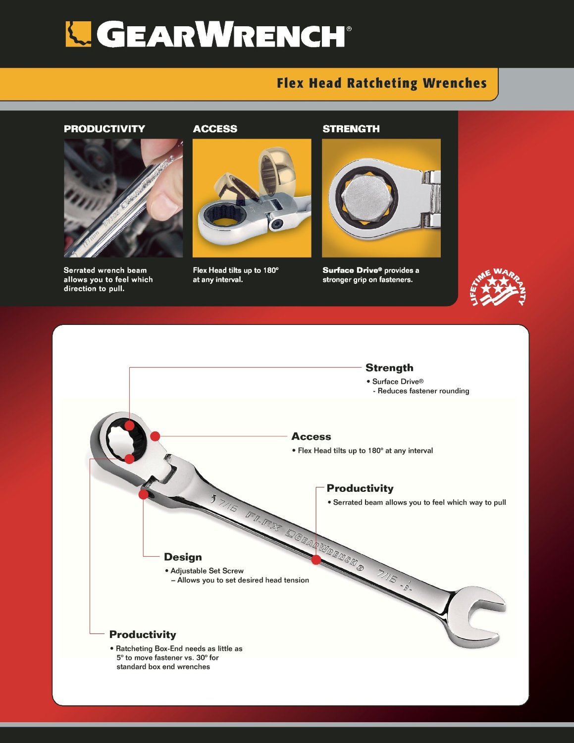 GearWrench® 9700 SAE Flex-Head Combination Ratcheting Wrench Set, 7-Piece