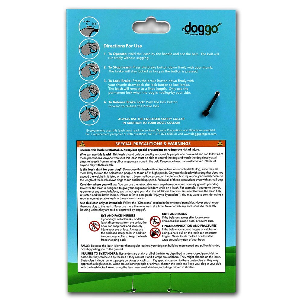 Doggo® DGO-RLSH-GG-MD Everyday Retractable Dog Leash w/Brake, Gray, Medium, 16'