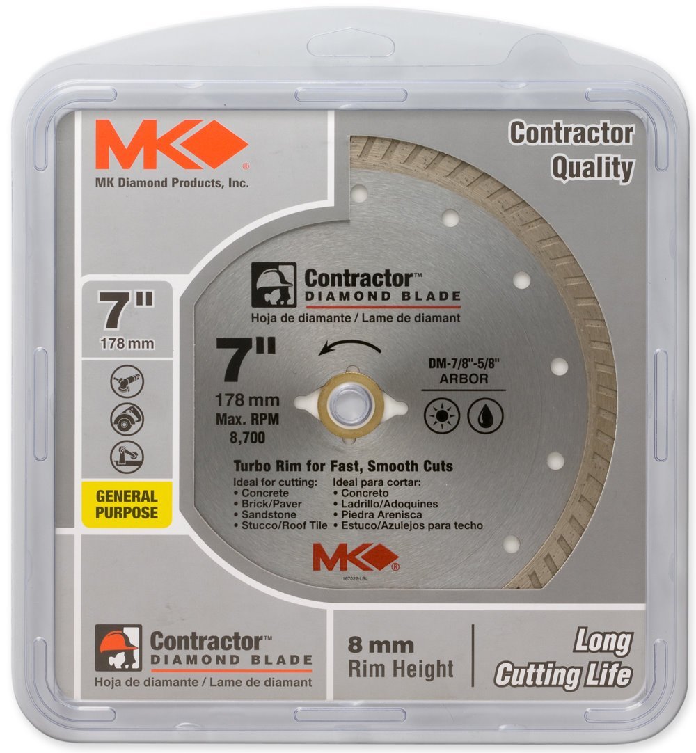 MK Diamond® 167022 Contractor™ Turbo Rim Diamond Blade, 7"