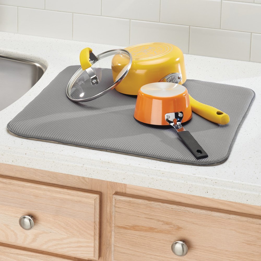 InterDesign 41241 iDry Large Microfiber Kitchen Mat, Pewter/Ivory, 18" x 16"