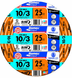 Southwire 63948421 Romex Non-Metallic Sheathed Cable, Copper, 25'