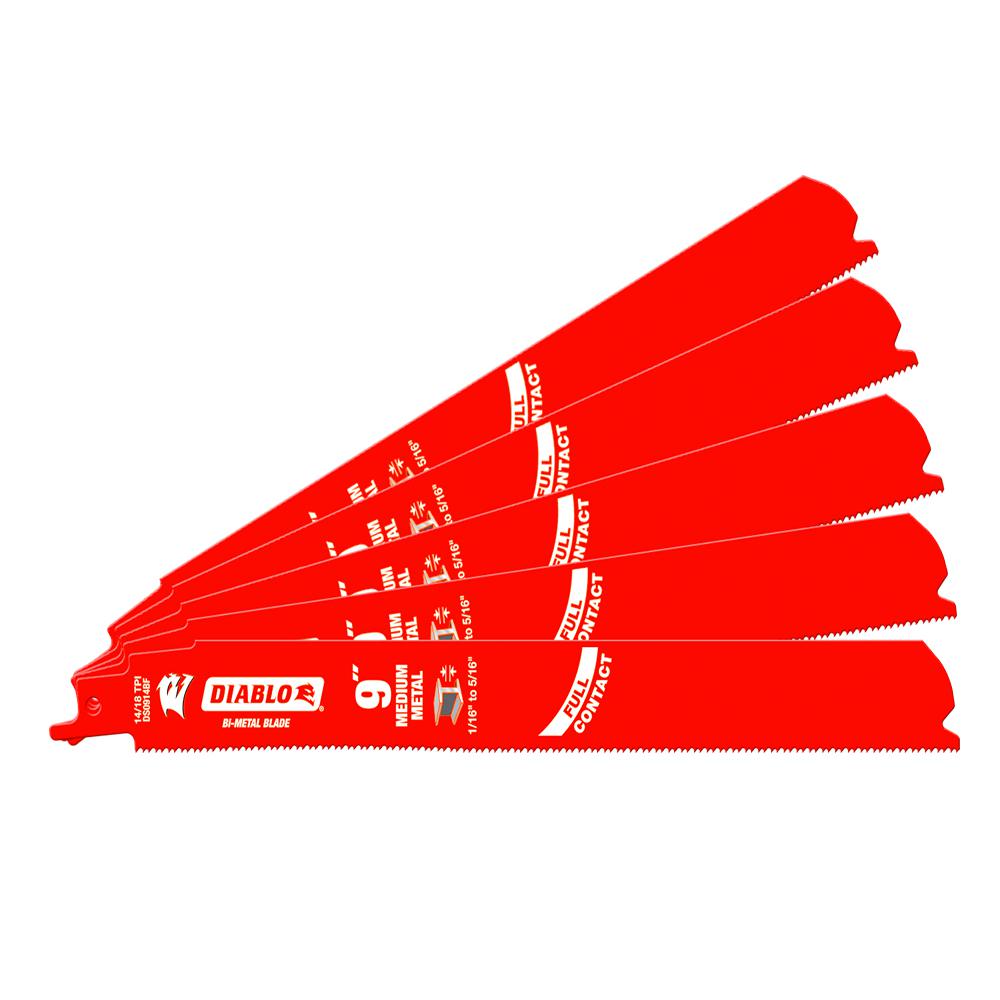 Diablo DS0914BF5 Bi‑Metal Recip Blade for Medium Metal Cutting, 14/18 TPI, 9", 5-Pack