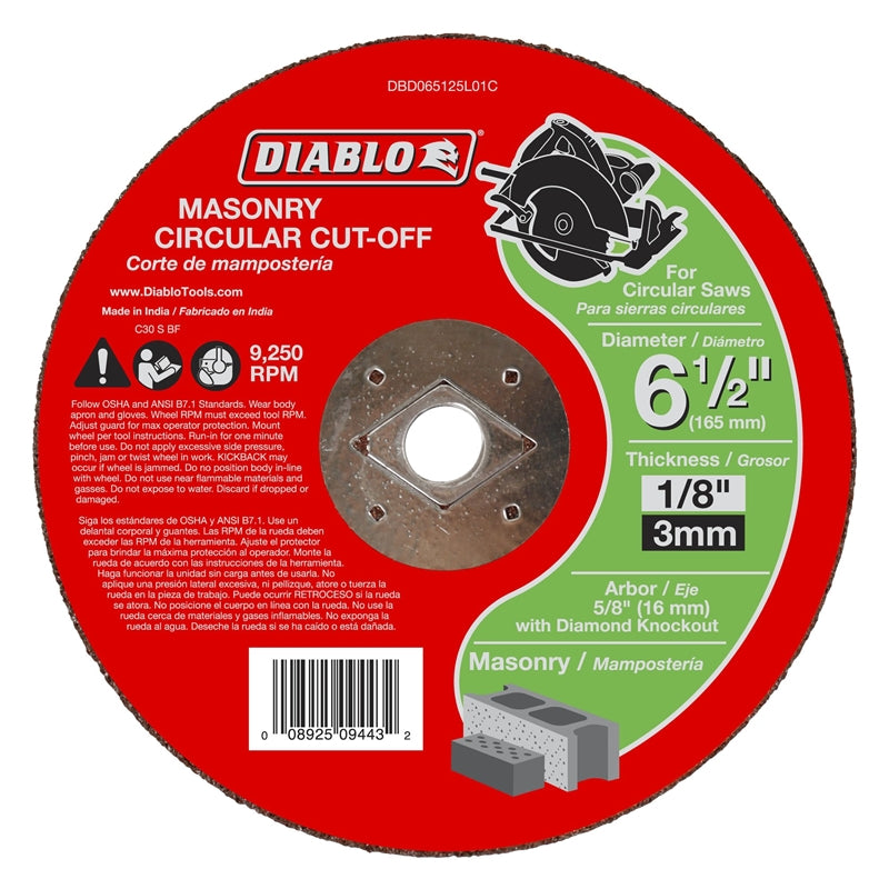 Diablo DBD065125L01C Aluminum Oxide Masonry Circular Cut-Off Wheel, 6-1/2" Dia
