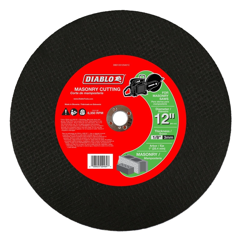 Diablo DBD120125A01C Masonry High Speed Cut-Off Wheel, 1" Arbor, 12" Dia