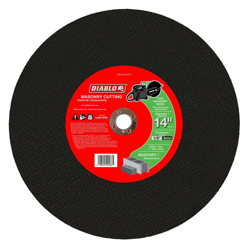 Diablo DBD140125A01C Masonry High Speed Cut Off Disc, 1" Arbor, 14" Dia.