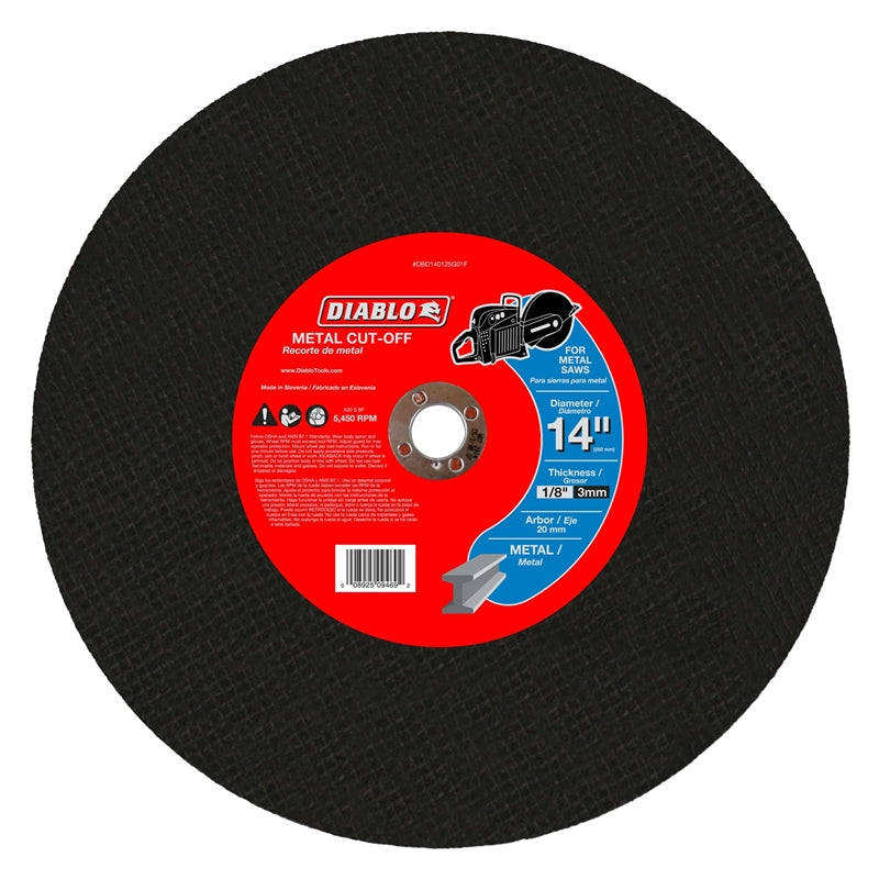 Diablo DBD140125G01F Metal High Speed Cut Off Disc, 20mm Arbor, 14" Dia.