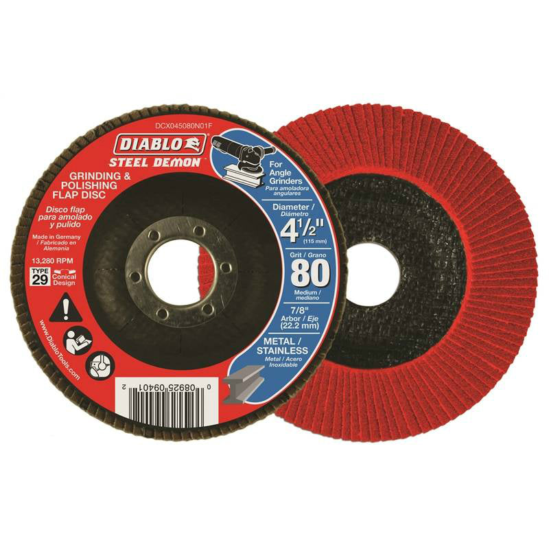 Diablo DCX045080N01F Steel Demon Type-29 Angle Grinder Flap Disc, 80-Grit, 4‑1/2"