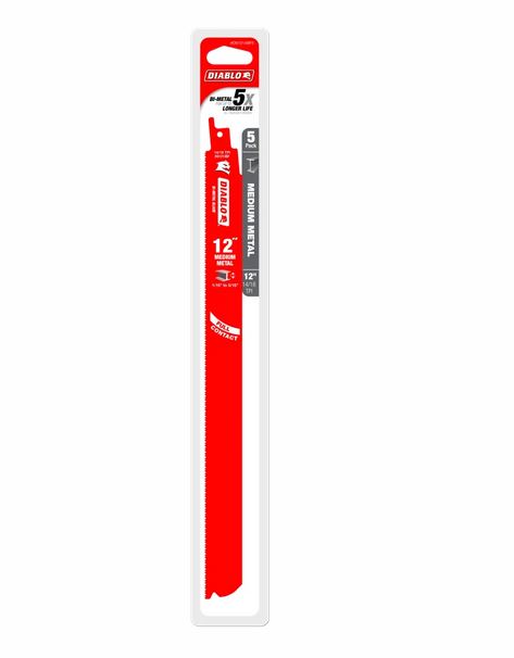 Diablo DS1214BF5 Bi‑Metal Recip Blade for Medium Metal Cutting, 14/18 TPI, 12", 5-Pack
