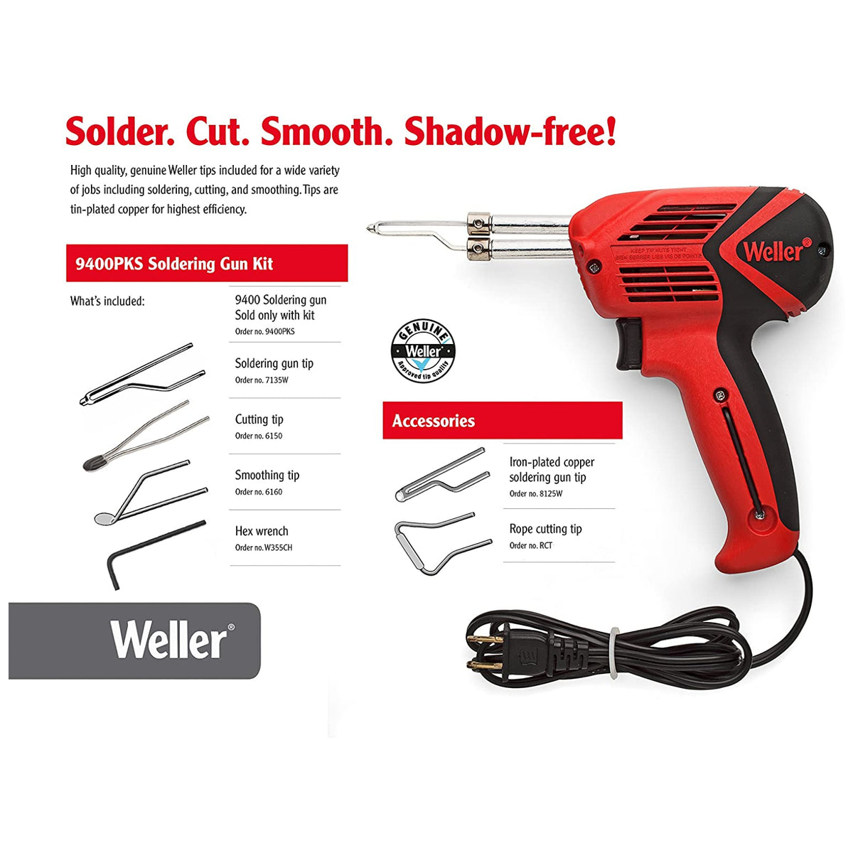 Weller 9400PKS Universal Soldering Kit with LED Lighting, 120V, Dual Heat 140/100W