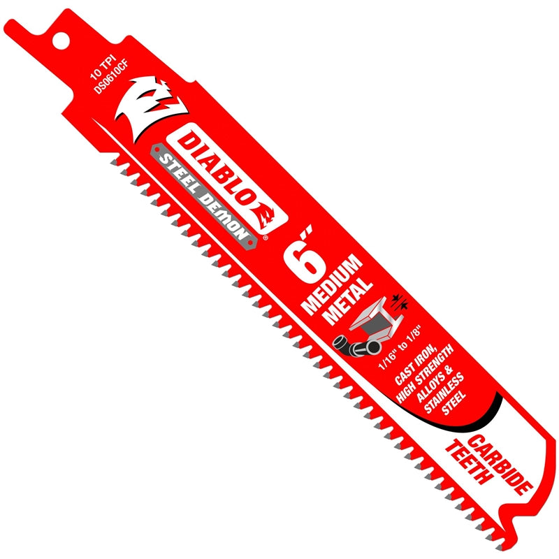 Diablo DS0610CF3 Steel Demon Carbide Recip Blade for Medium Metal Cutting, 10-TPI, 6", 3-Pack