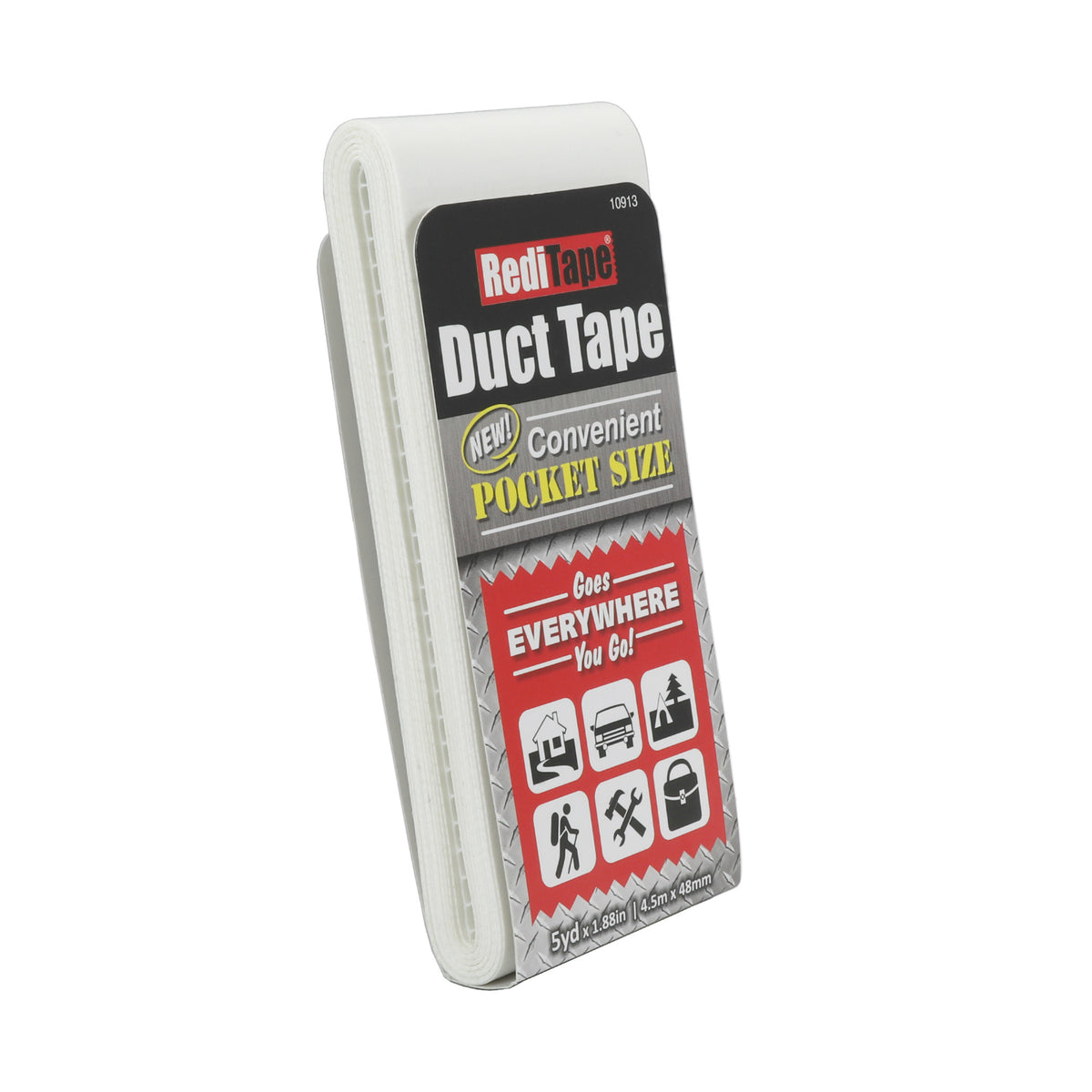 RediTape 10913 Pocket Size Duct Tape, White, 5 Yd x 1.88"