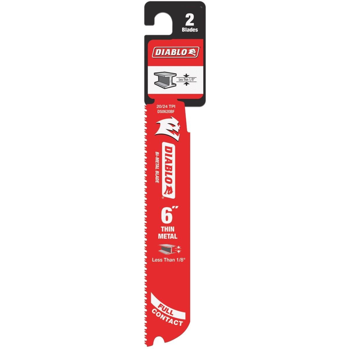 Diablo DS0620BF2 Bi‑Metal Recip Blade for Thin Metal, 20/24 TPI, 6", 2-Pack