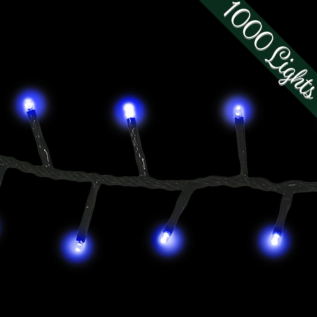 Holiday Bright LED-3MR1000-GBL Twinkling Straight Rice 1000 Blue Light Set, 74'