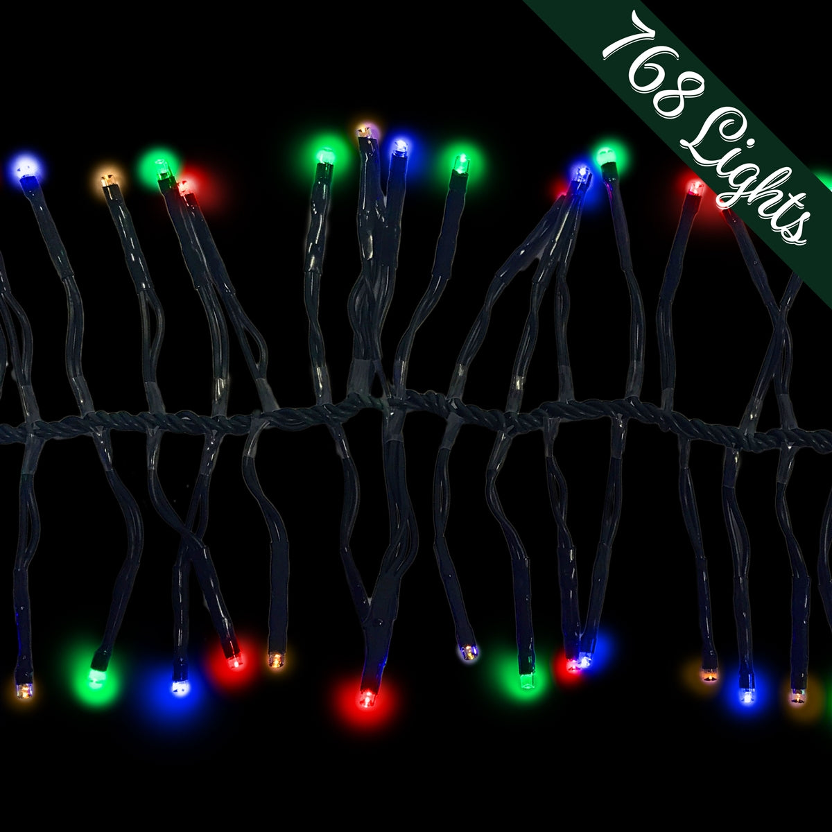 Holiday Bright LED-3MCR768-GMU Twinkling Cluster Rice 768 Multi Light Set, 20'