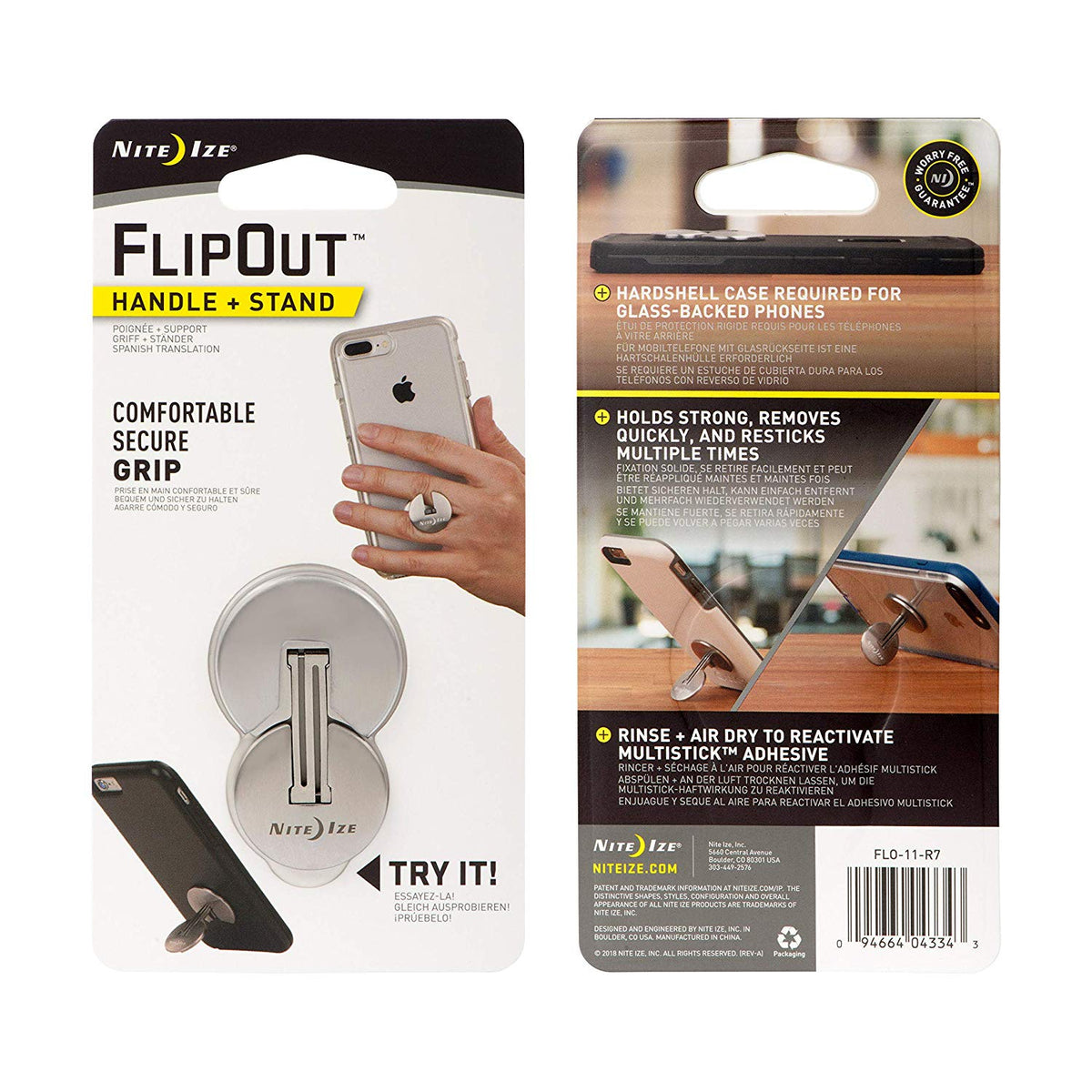 Nite Ize FLO-11-R7 Stainless Steel FlipOut Phone Handle & Stand