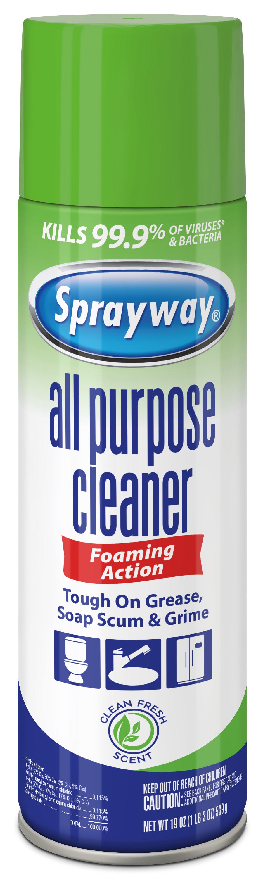 Sprayway SW5002R Foaming Action All Purpose Cleaner, Clean Fresh Scent, 19 Oz