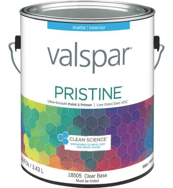 Valspar 18505 Pristine Interior Latex Matte Paint, Clear Base, Gallon