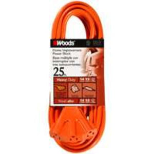 Coleman Cable 0825 3 Outlet Power Block, 14/3 X 25 Ft, Orange Sleeved