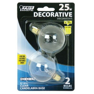 Feit Electric BP25G161/2 Long Life Vanity Globe Bulb, 25 Watts, 120 Volt